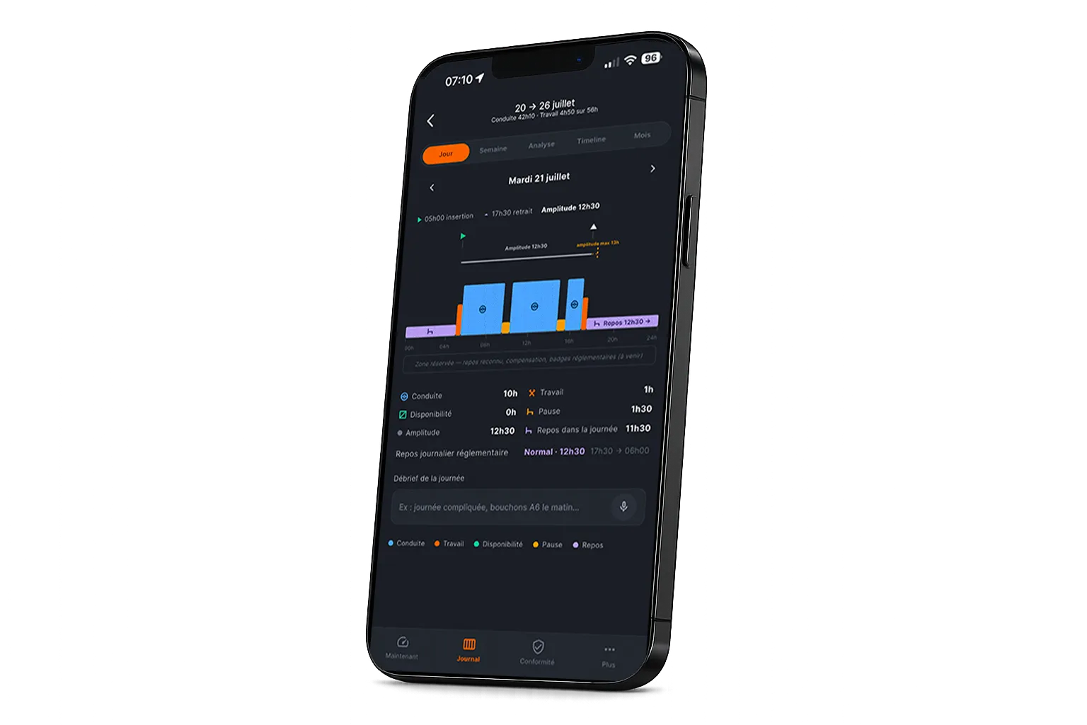Écran tachygraphe usewolv : conduite, repos et conformité de la journée
